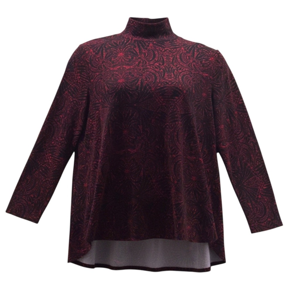 Chicos Mock Neck Tunic Top‎ Black Red XL Or 3